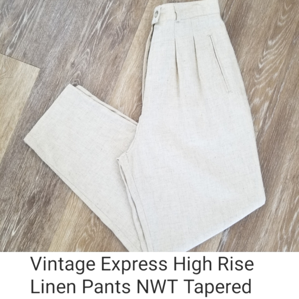 Express Vintage Y2K Linen High Waist High Rise Tapered Pleated Pants NWT Boxy